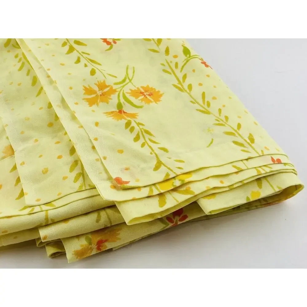 Pequot 70s Yellow Flower Power Twin Flat Sheet Muslin Dacron Wildflowers Orange